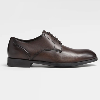 Ermenegildo Zegna Dark Brown Hand-buffed Leather Siena Flex Derby