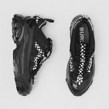 Burberry Crystal Detail Suede and Mesh Arthur Sneakers