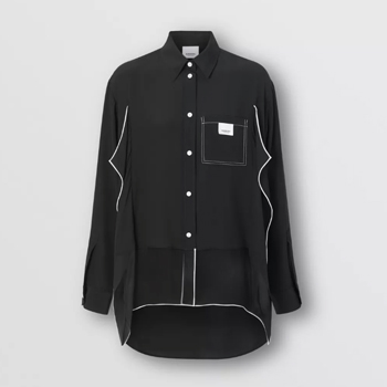 Burberry Piping Detail Silk Oversized Shirt and Tie Twinset