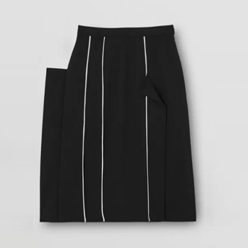 Burberry Piping Detail Stretch Wool Crepe Skirt