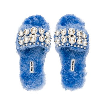 Miu Miu Flat Faux Fur Sandals With Pearls