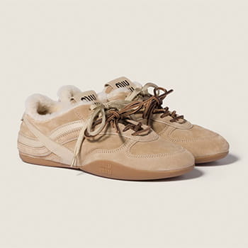 Miu Miu Gymnasium Suede and Shearling Sneakers 