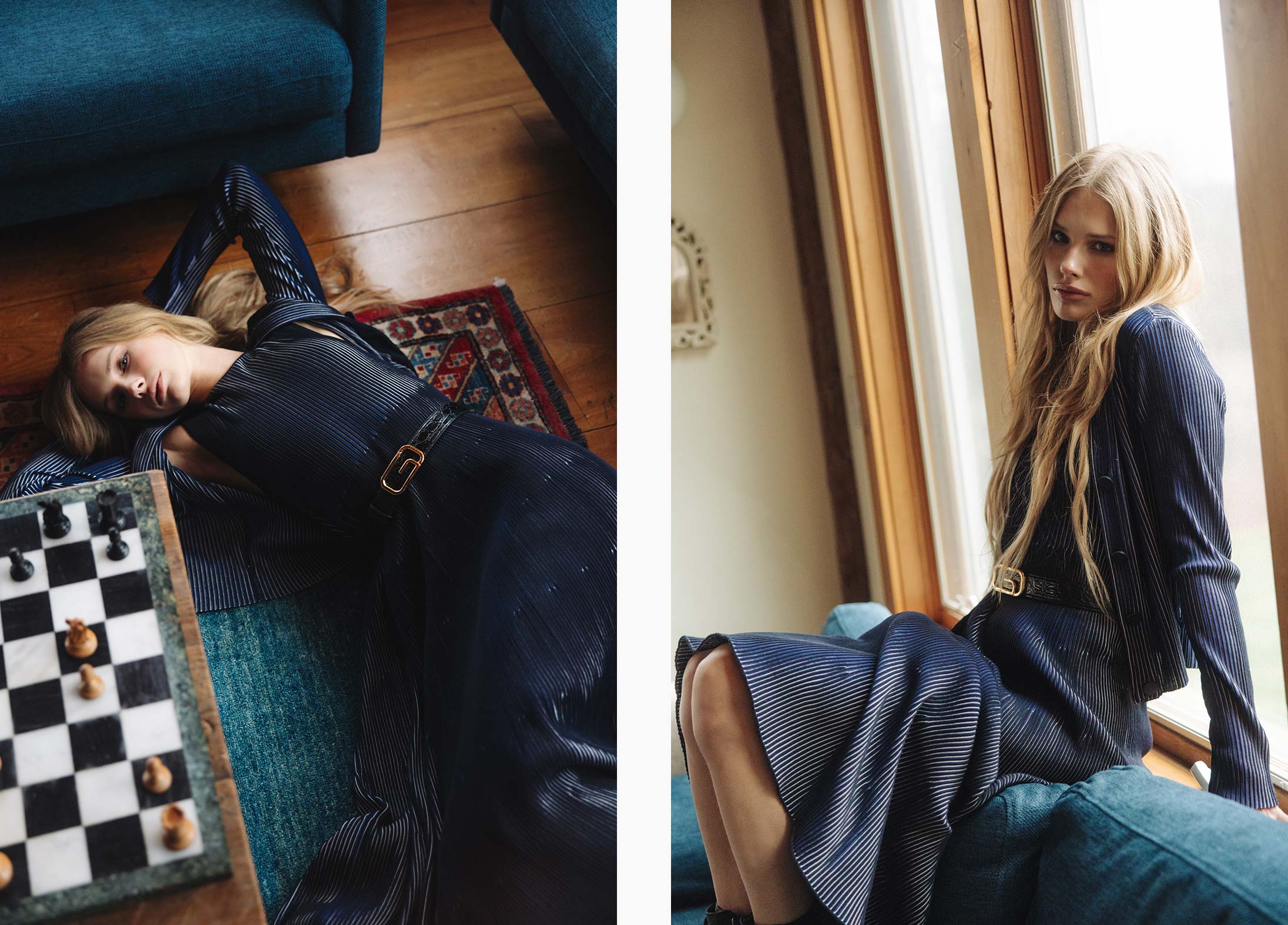 A model poses in Emporio Armani and Gucci