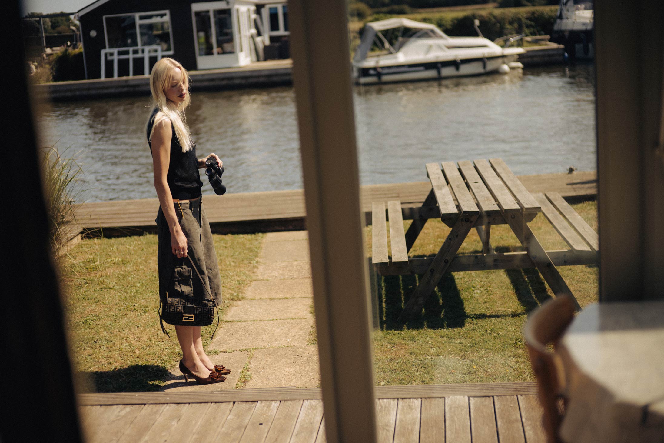 A model poses in Norfolk wearing Fendi