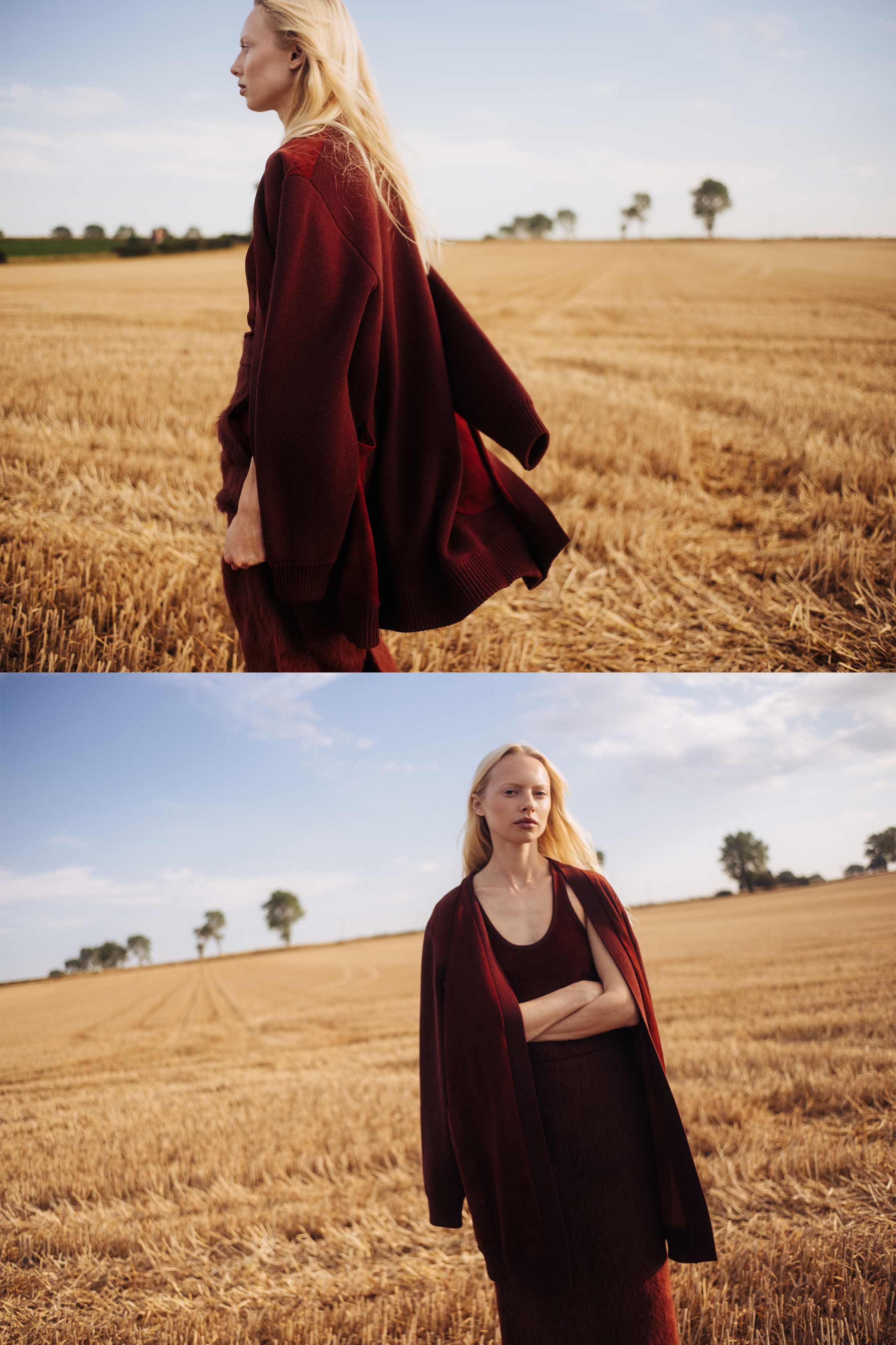 A model poses in Norfolk wearing Max Mara