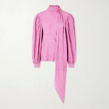 Gucci Tie-Detailed Floral-Jacquard Satin-Crepe Blouse