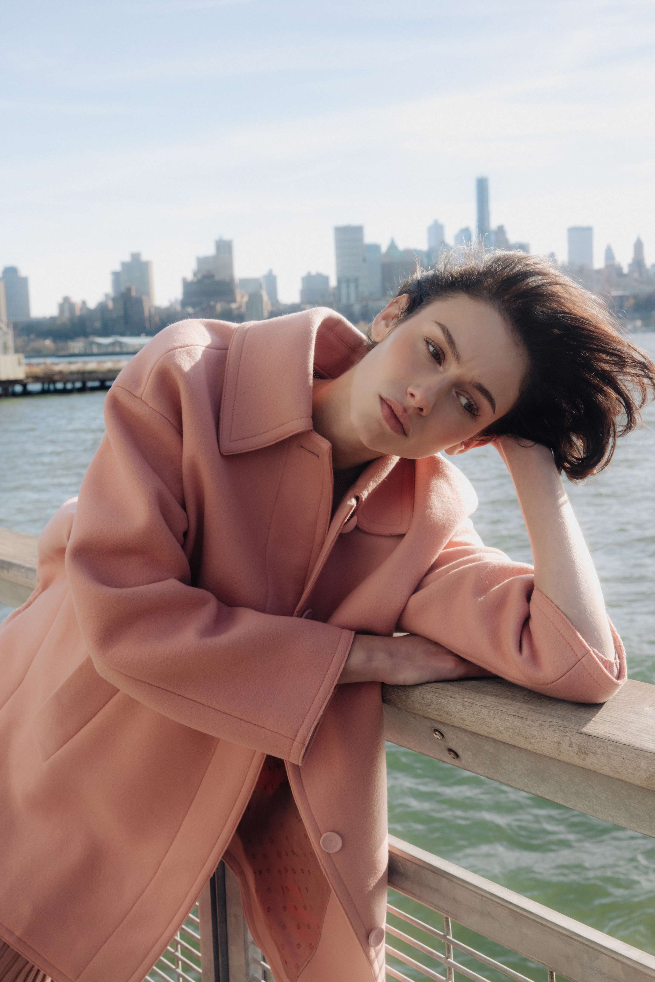 A model poses on the Staten Island Ferry in Fendi