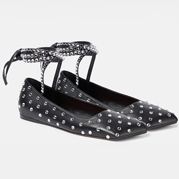 Amina Muaddi Ane Crystal-Embellished Leather Ballet Flats