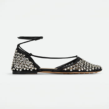 Bottega Veneta Sparkle Stretch Lace-Up Flat Sandal in Black