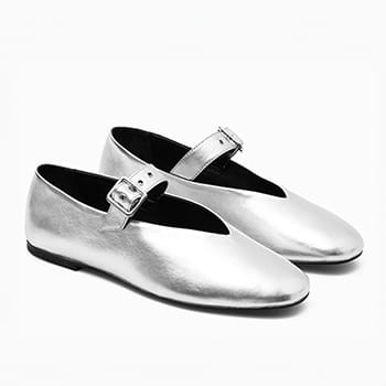 COS Leather Mary-Jane Flats in Silver