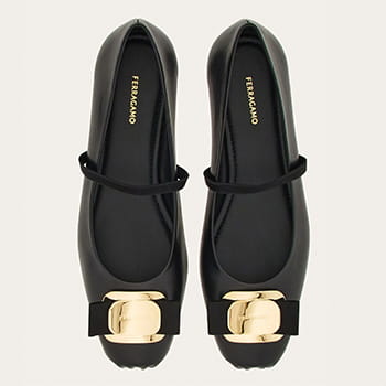 Ferragamo New Vara Plate Ballet Flat in Black