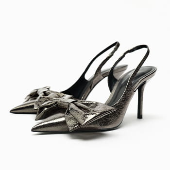 Zara High-Heel Metallic Shoes with Bow 