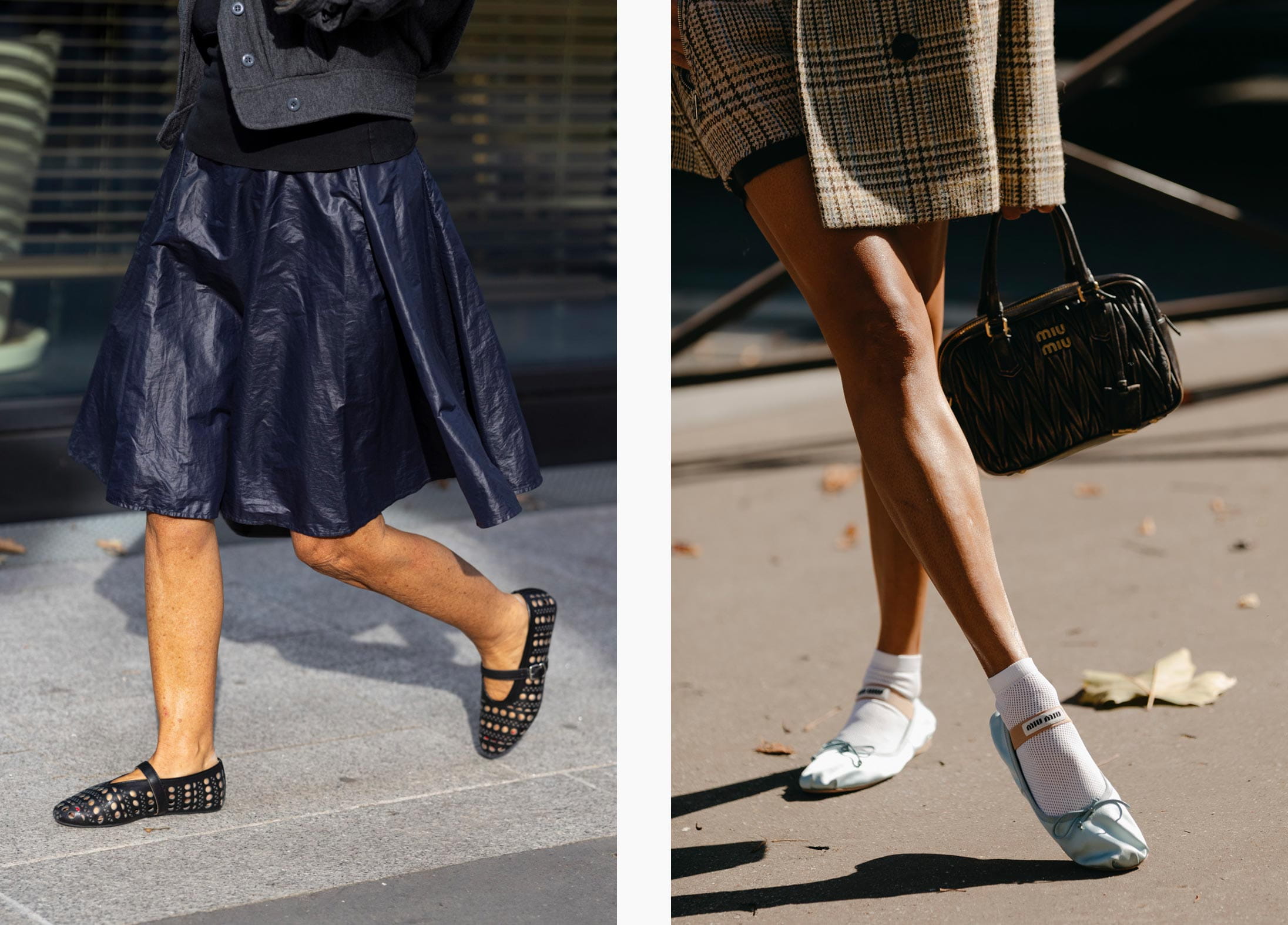 Women wearing the embellished flat shoe trend of 2023