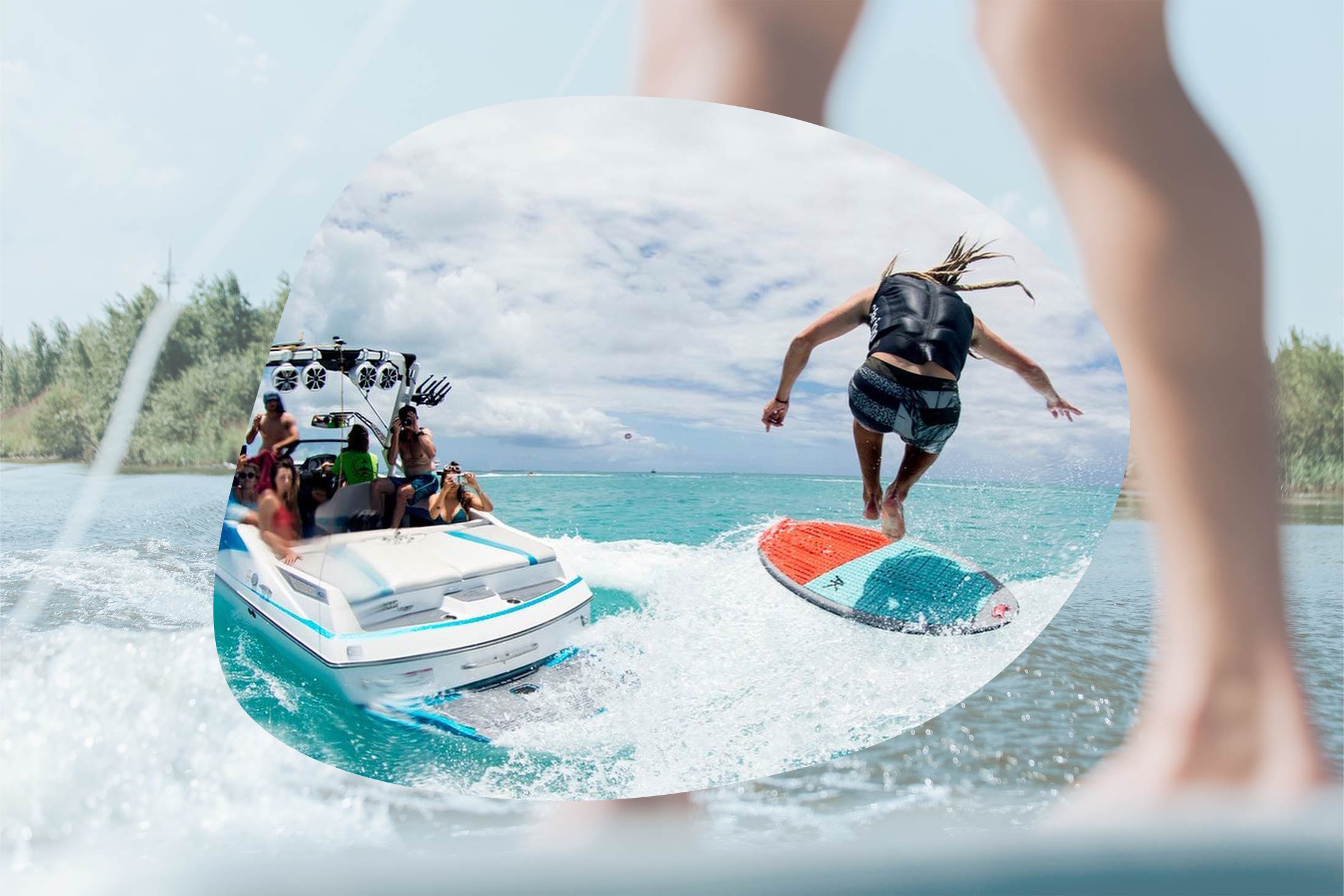 A wakeboarder at Hong Kong Wake School