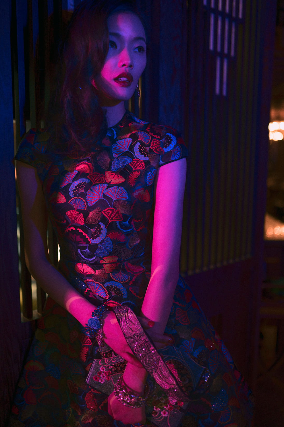 [Alt text] A model wears a chinoiserie-inspired evening look