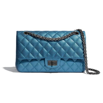 Chanel 2.55 Handbag in Metallic Sheepskin & Ruthenium-Finish Metal Blue