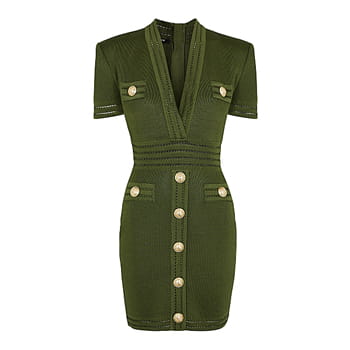 Balmain Knitted Mini Dress in Army Green