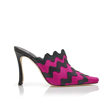 Manolo Blahnik Amalia Dark Fuchsia and Black Suede Mules
