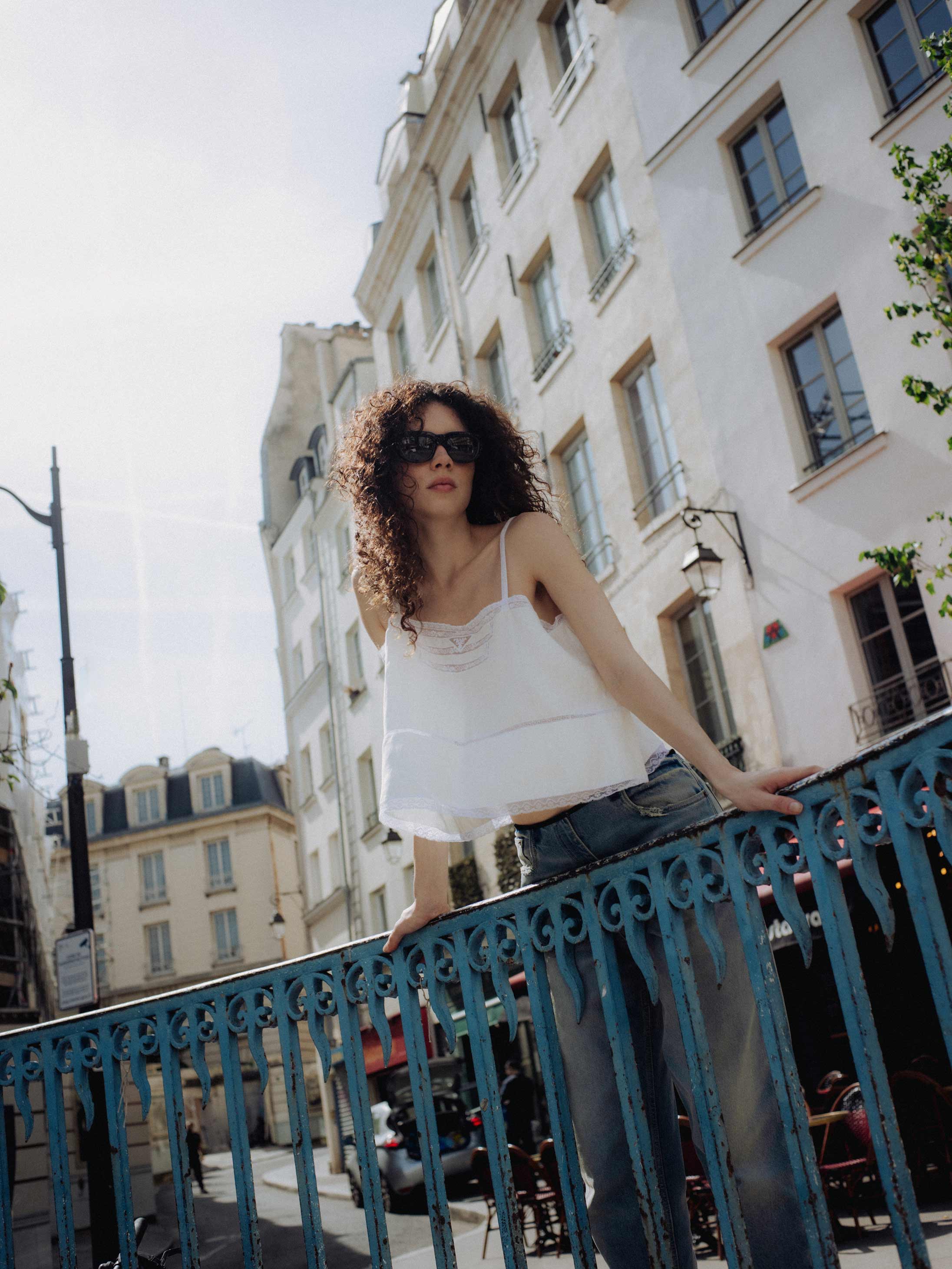 A model poses in Paris wearing Prada