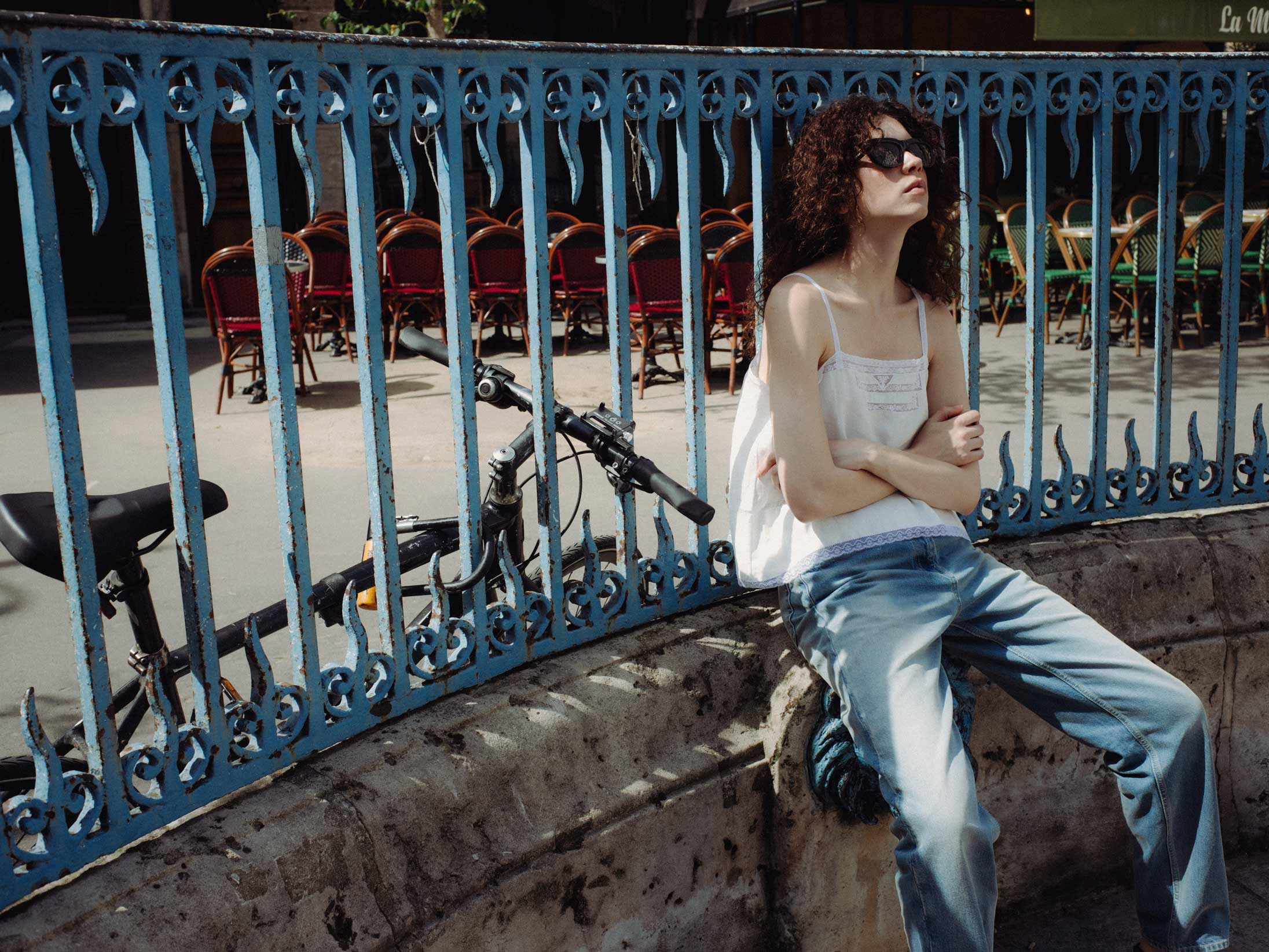 A model poses in Paris wearing Prada