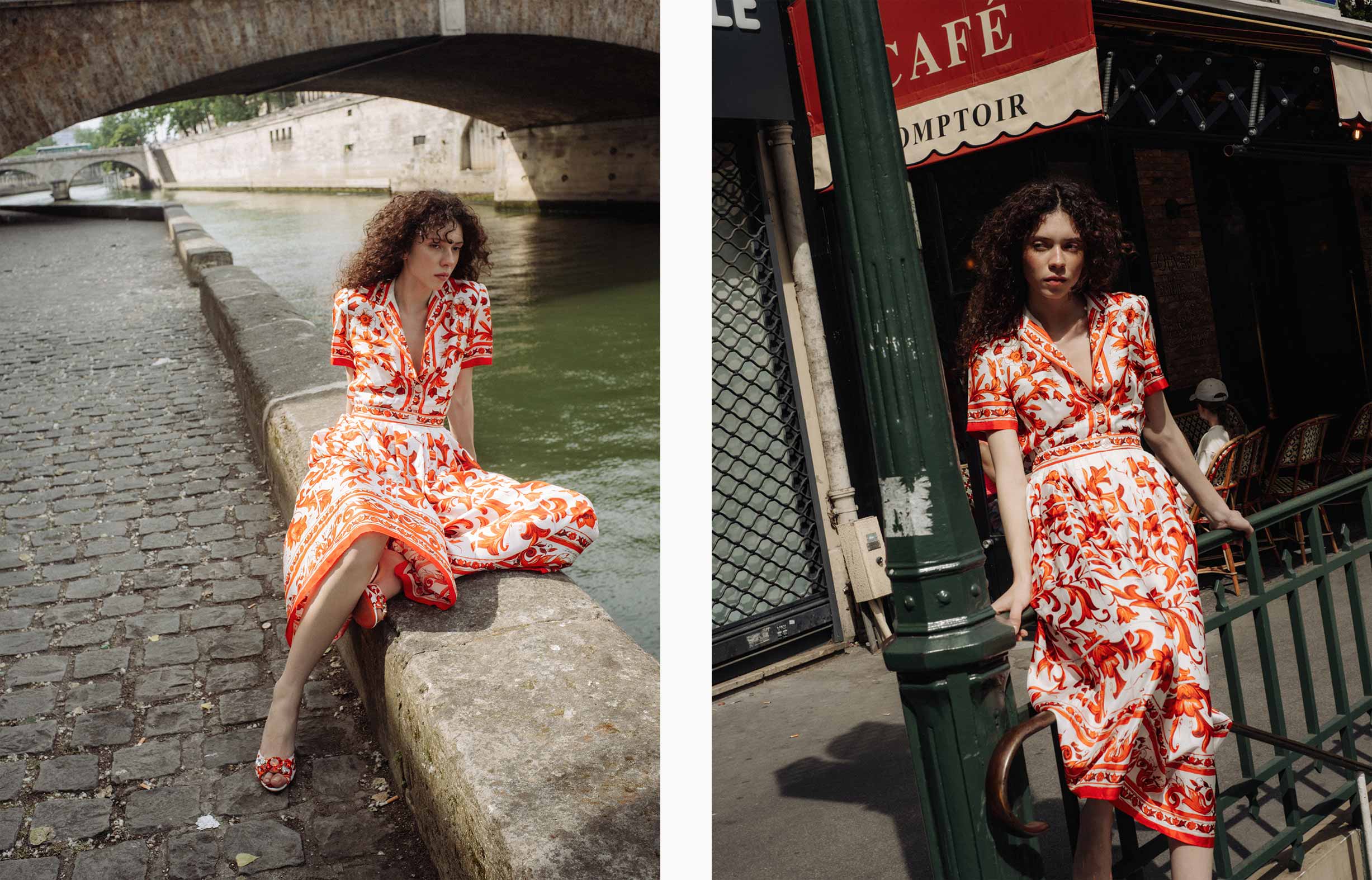 A model poses in Paris wearing Dolce & Gabbana