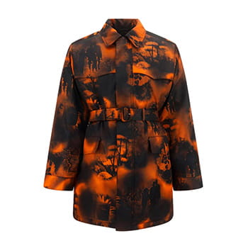Prada Graphic Printed Belted Parka Coat
