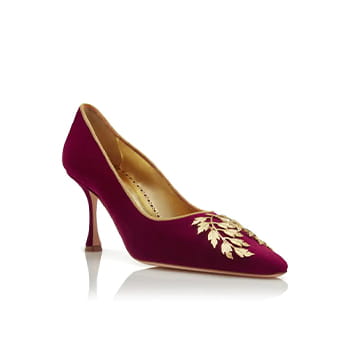 Manolo Blahnik Reva Dark Red Velvet Embellished Pumps
