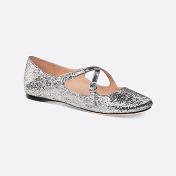Dior Very Dior Ballet Flat in Silver-Tone Laminated Lambskin and Glitter