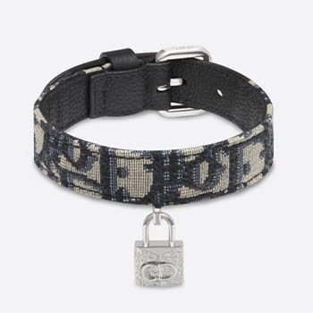 Dior Black and Beige Dior Oblique Jacquard Dog Collar 