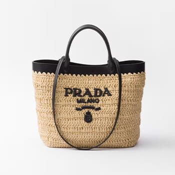 Prada Small Crochet and Leather Tote Bag