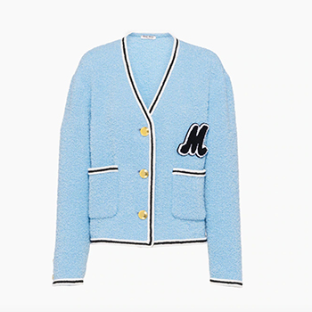 Miu Miu Single-Breasted Bouclé Jacket in Celeste