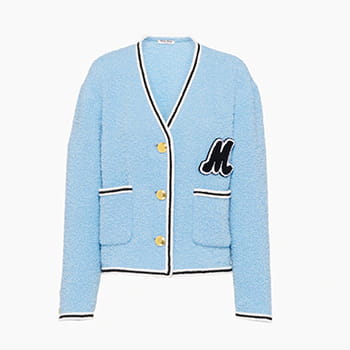 Miu Miu Single-Breasted Bouclé Jacket in Celeste