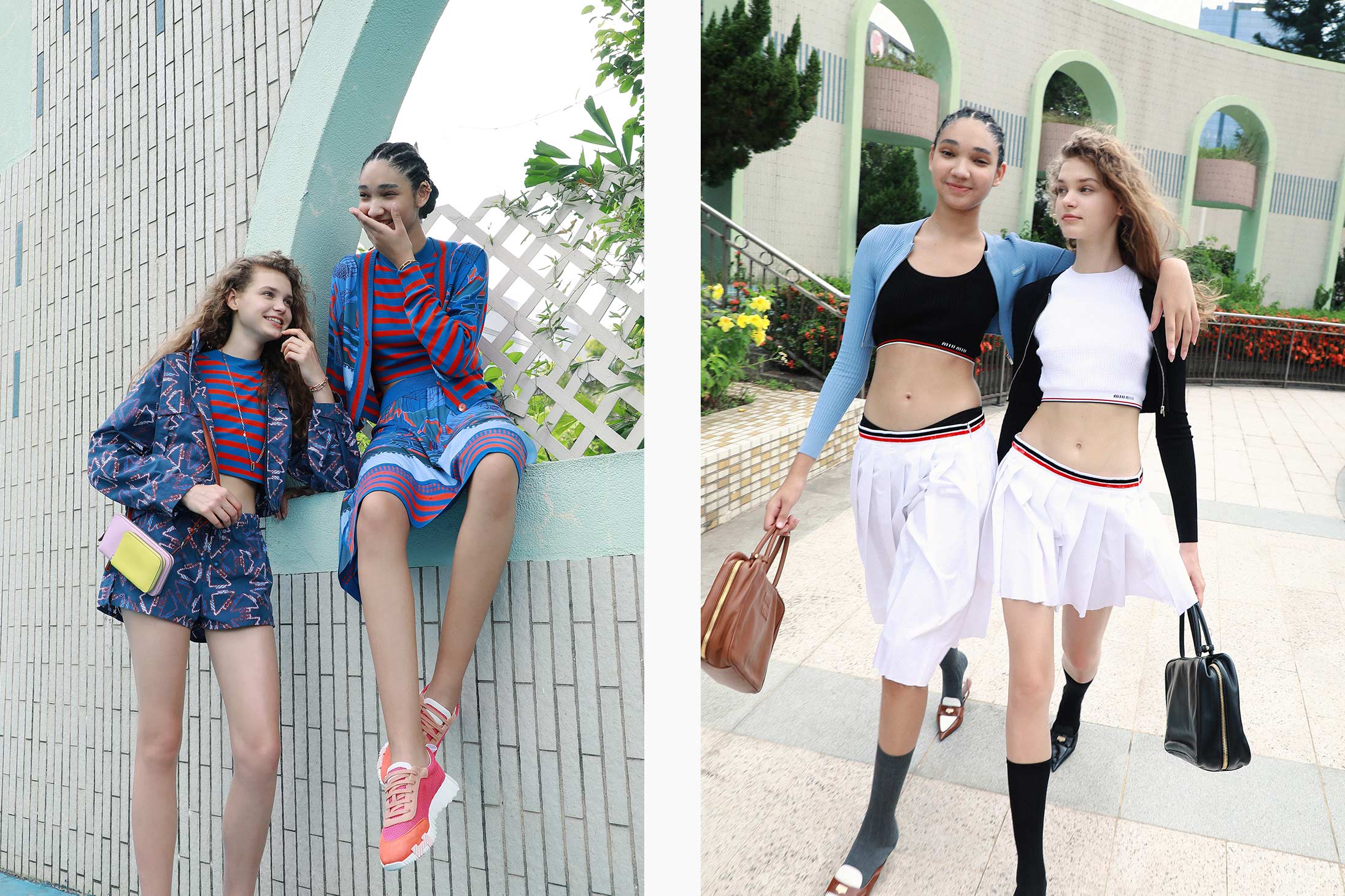 Models pose in Hermès and Miu Miu available at Pacific Place