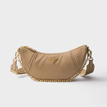 Prada Demi-Lune Re-Nylon Shoulder Bag in Camel Brown