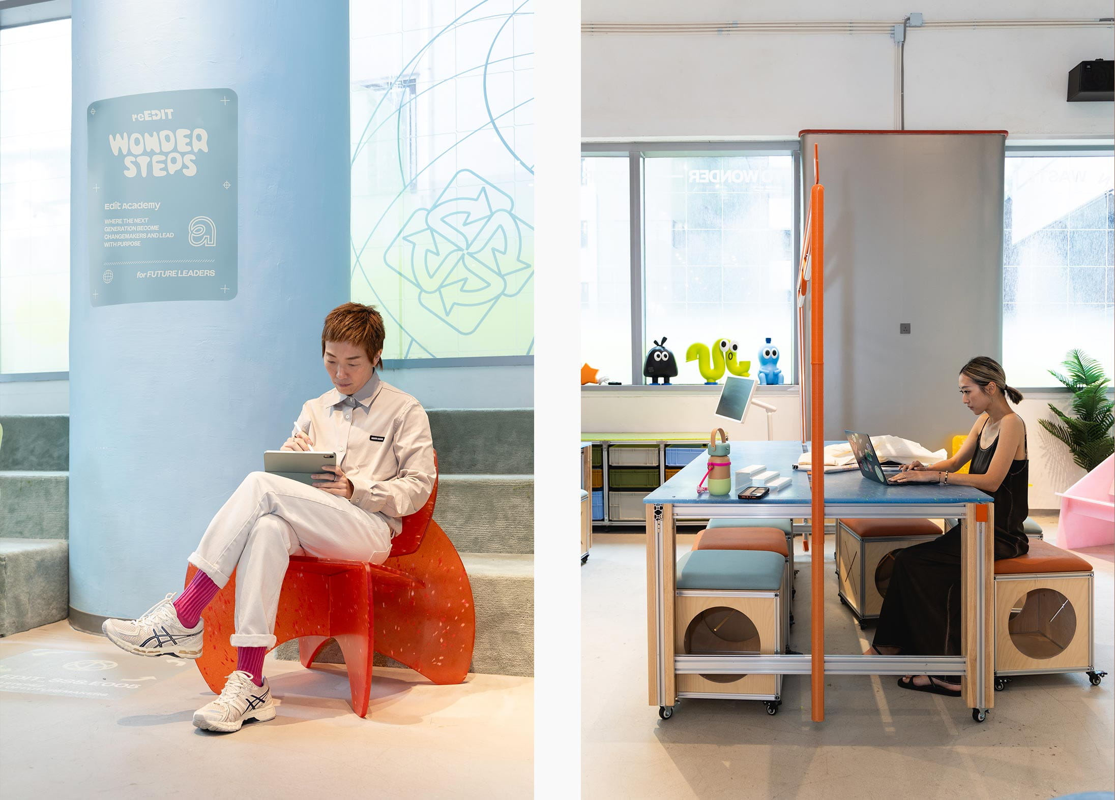 reEDIT Future Lab founders Jacqueline Chak and Genevieve Chew working in the space