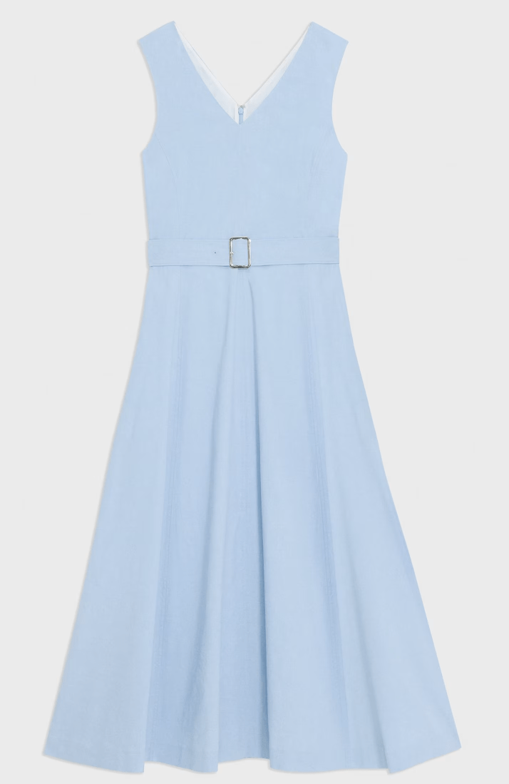 Theory V-Neck Volume Dress in Good Linen