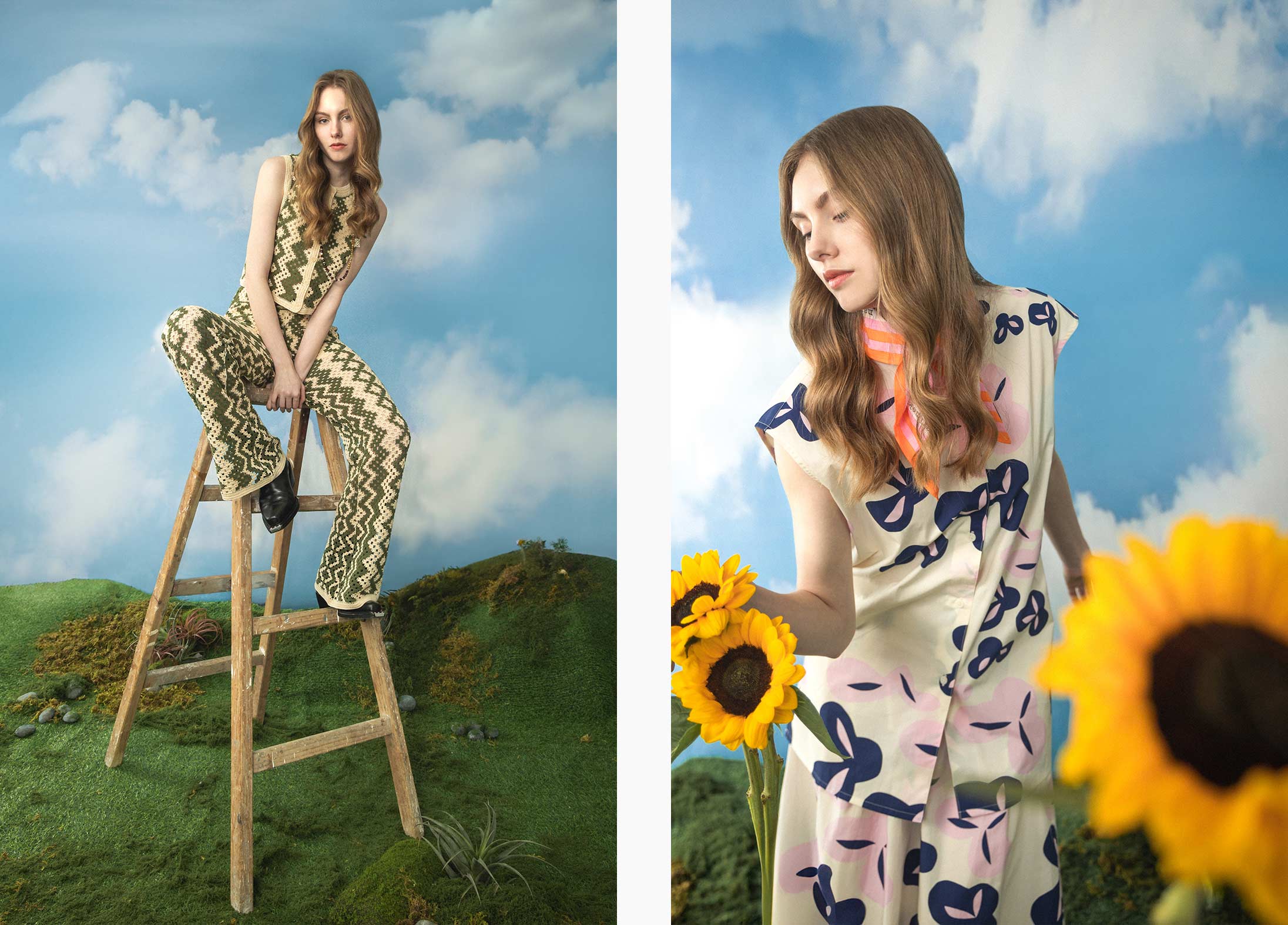 A model poses in Sandro and Marimekko