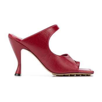 Bottega Veneta Square-Toed Sandal with Curved Heel