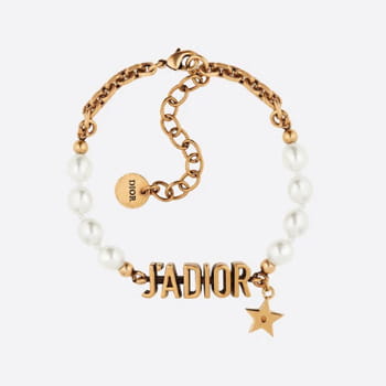 Christian Dior White Resin Pearl J’Adior Antique Gold-Finish Bracelet