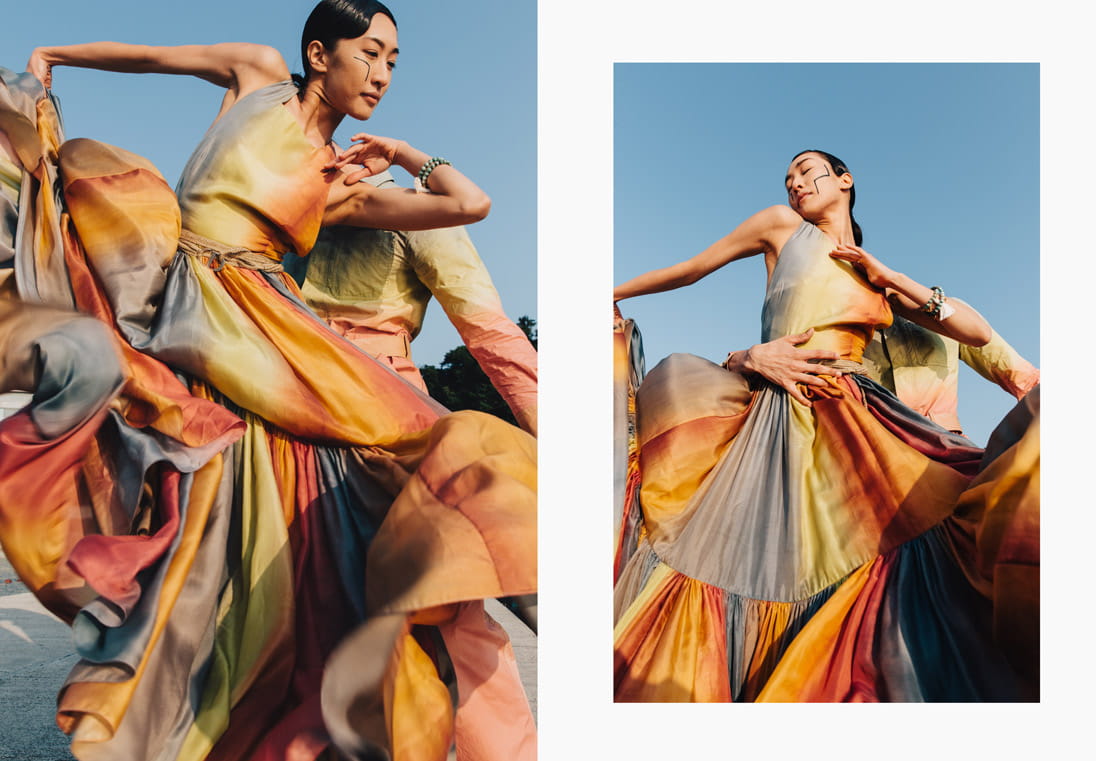 A model showcases the new-season tie-dye looks of Christian Dior 