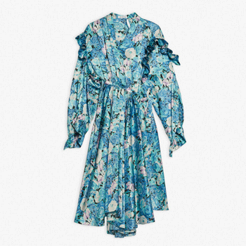 Balenciaga Twisted Ruffle Dress in Blue Floral 
