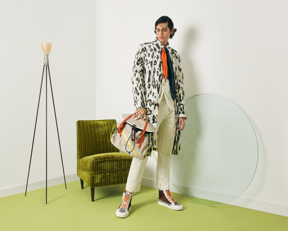 A model wears Fendi, Moncler Genius, Jimmy Choo, Bally and Hermès