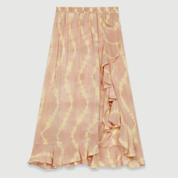 Maje Tie Dye Print Skirt with Ruffles