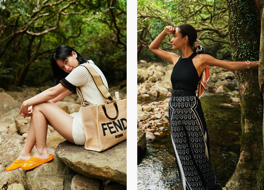 Models pose in Fendi and Hermès