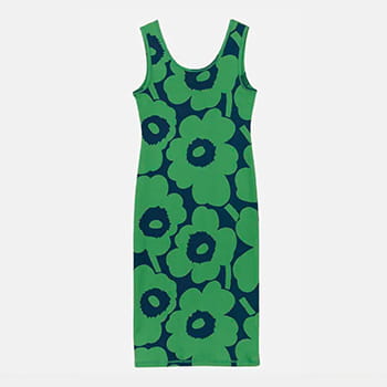 Marimekko Simpukka Unikko Slim Rib Dress in Green & Blue 