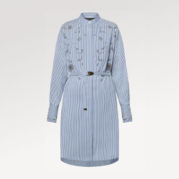 Louis Vuitton Bejeweled Floral Pinstripe Shirt Dress