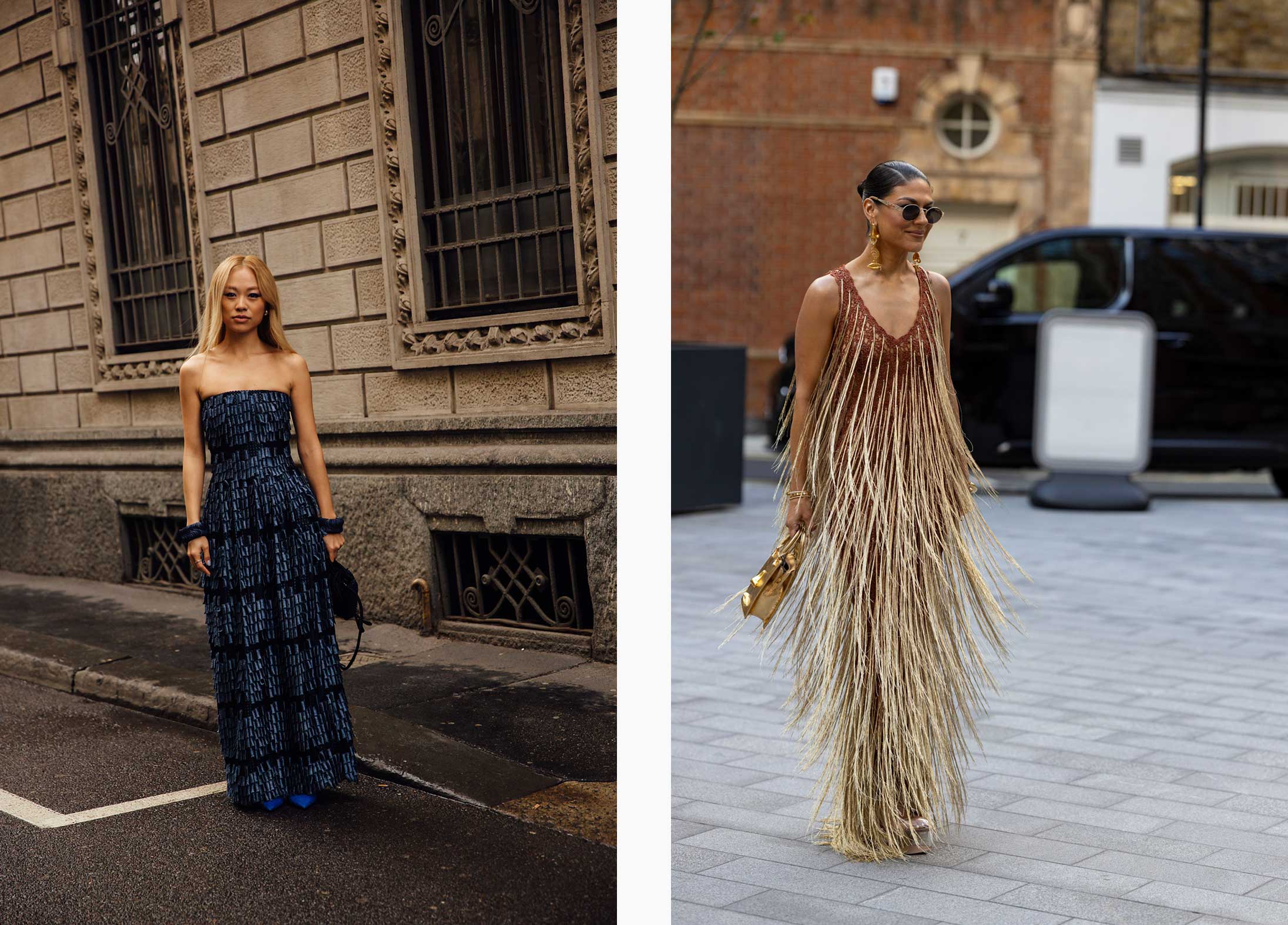 Women wearing 2024 Spring Summer dresses at Fashion Week