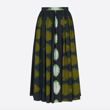 Dior Buttoned Skirt in Navy Blue Cotton with Green and White Tie
