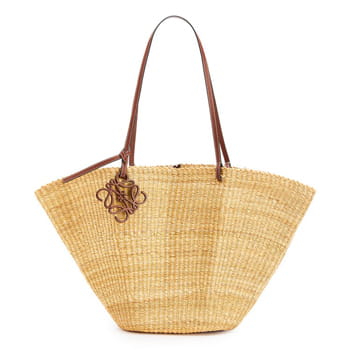 Loewe Small Shell Basket Bag in Elephant Grass and Calfskin