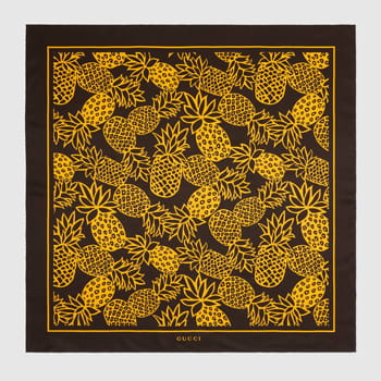 Gucci GG Pineapples Print Silk Scarf